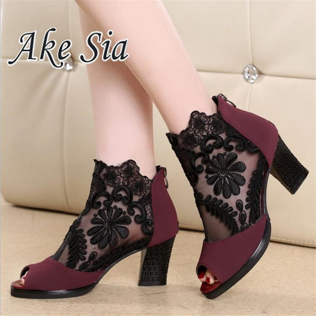 Summer mesh Peep Toe sandals sexy heels single shoes women shoes in Europe and America 2018 spring and summer gauze mujer