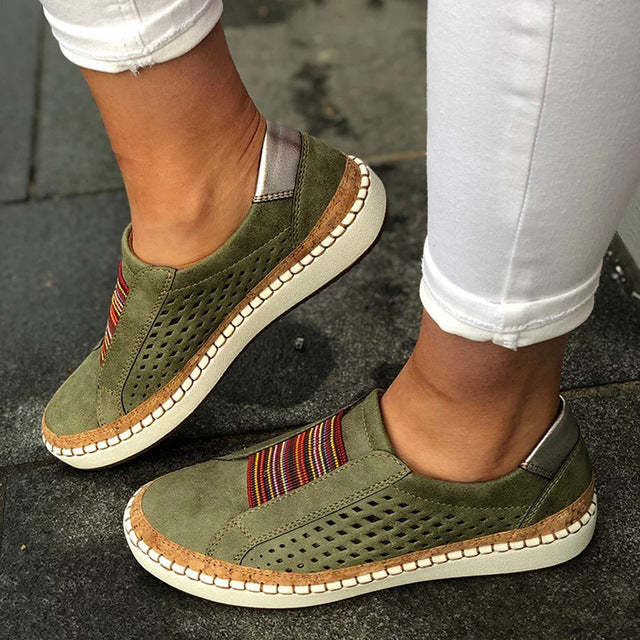 Women's Shoes Fashion Casual Hollow-Out Round Toe Slip On Shoes Flat With Sneakers Female Soft Breathble Summer Shoes C40#