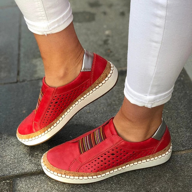 Women's Shoes Fashion Casual Hollow-Out Round Toe Slip On Shoes Flat With Sneakers Female Soft Breathble Summer Shoes C40#