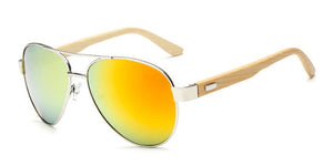 RUISIMO Bamboo pilot Sunglasses Men Wooden metal Women pilot Brand Designer Mirror Original Sun Glasses drive retro de sol