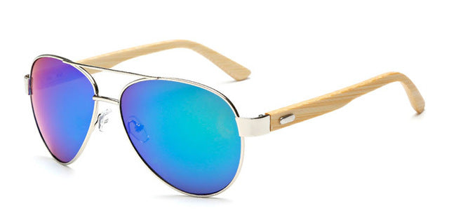 RUISIMO Bamboo pilot Sunglasses Men Wooden metal Women pilot Brand Designer Mirror Original Sun Glasses drive retro de sol