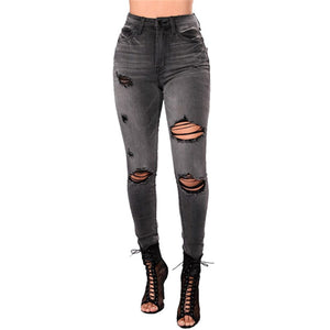 SHEIN Grey Shredded High Waist Jeans Ripped Jeans For Women