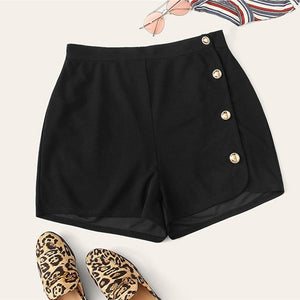 SHEIN Plus Size Black Buttoned Side Shorts 2019 Women Spring Summer Buttons Fly Elegant Office Wear Without Pockets Plus Shorts