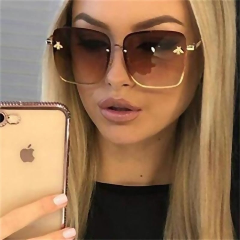 TOYEARN Luxury Brand Design Lady Oversize Rimless Square Sunglasses