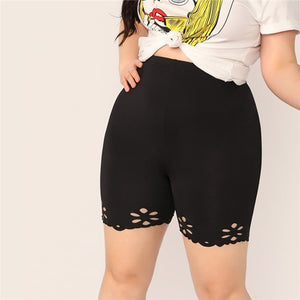 SHEIN Plus Size Black Laser Cut Cycling Shorts 2019 Women Summer